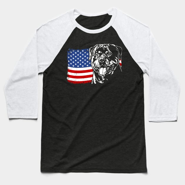 Proud Rottweiler American Flag patriotic Rottie dog Baseball T-Shirt by wilsigns